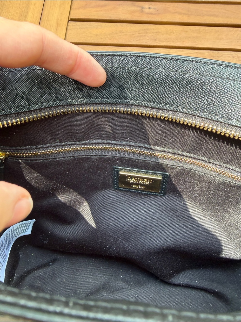 Ralph Lauren Black Tote with Multicolor Plaid Trim and Straps - Picture 4 of 4